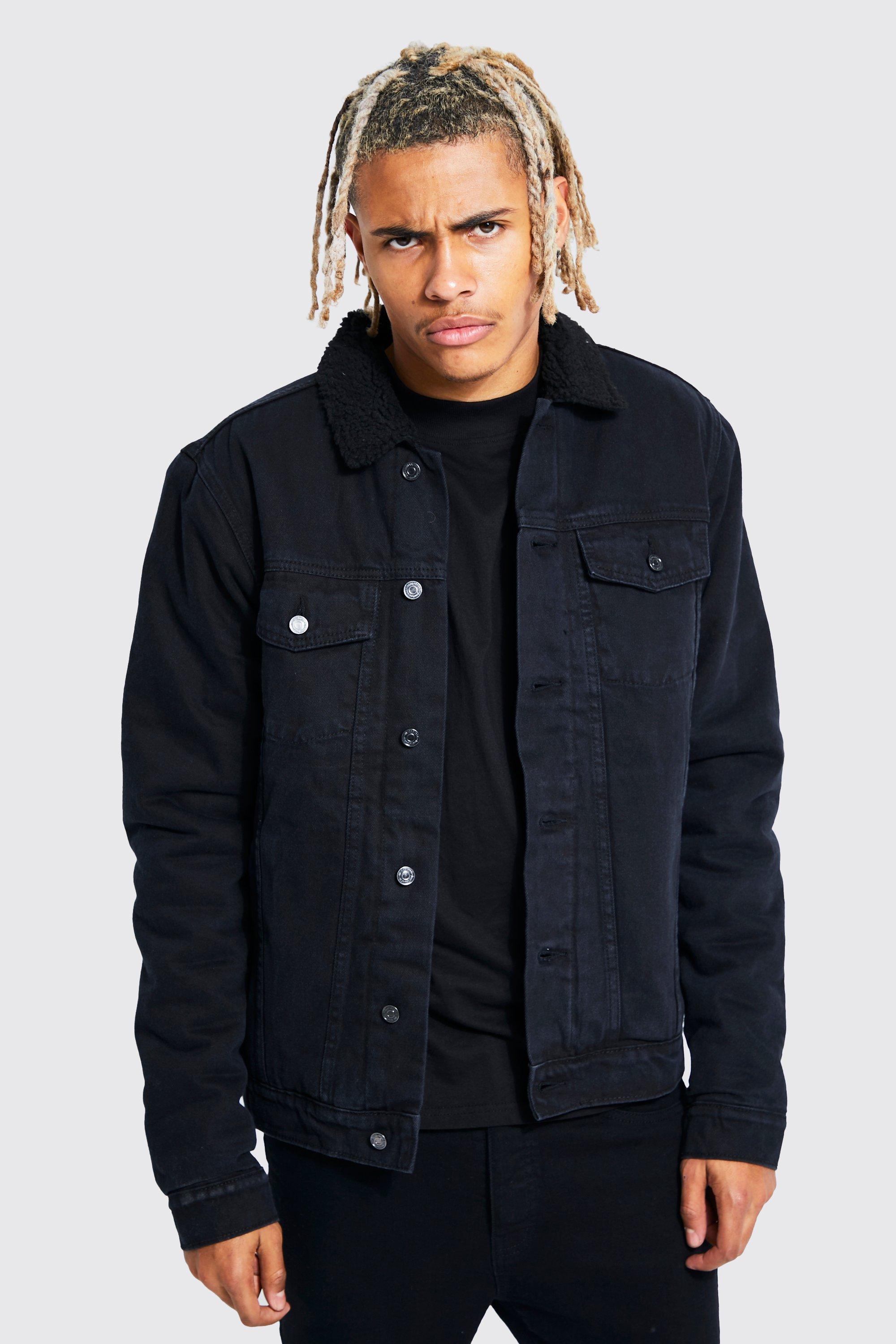 Black denim borg jacket mens sale